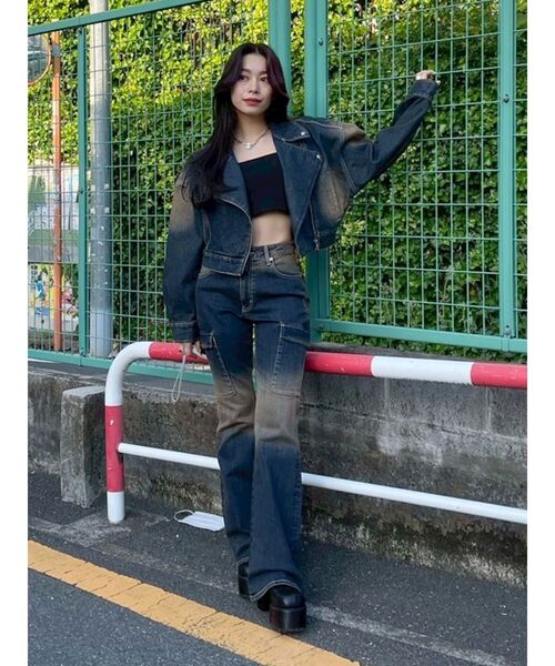 【完売品】【再入荷なし】evris グラデーションデニム　セットアップ グラデーションデニムショートライダース【セットアップ着用可能