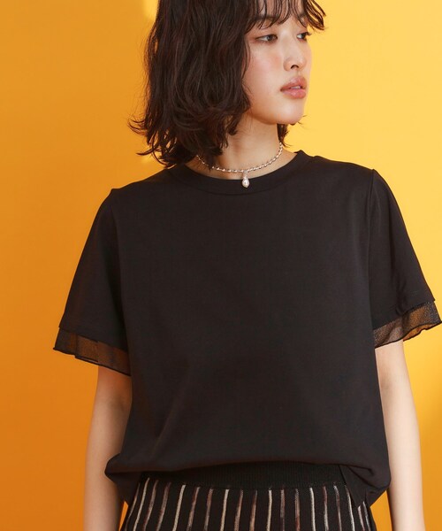 THE SHOP TK (ザ ショップ ティーケー )の「【再入荷】袖シアーTシャツ【接触冷感/UV/洗濯機OK】(Tシャツ/カットソー・レディース・オフホワイト/ブラック/サックスブルー/ダークブラウン・12/13)」の7枚目の写真