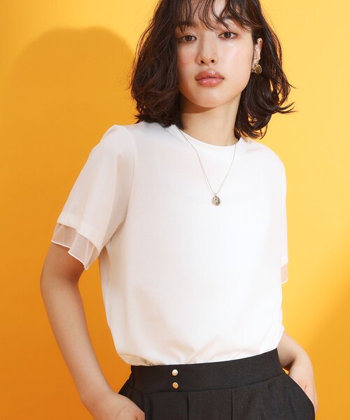 THE SHOP TK (ザ ショップ ティーケー )の「【再入荷】袖シアーTシャツ【接触冷感/UV/洗濯機OK】(Tシャツ/カットソー・レディース・オフホワイト/ブラック/サックスブルー/ダークブラウン・12/13)」の8枚目の写真