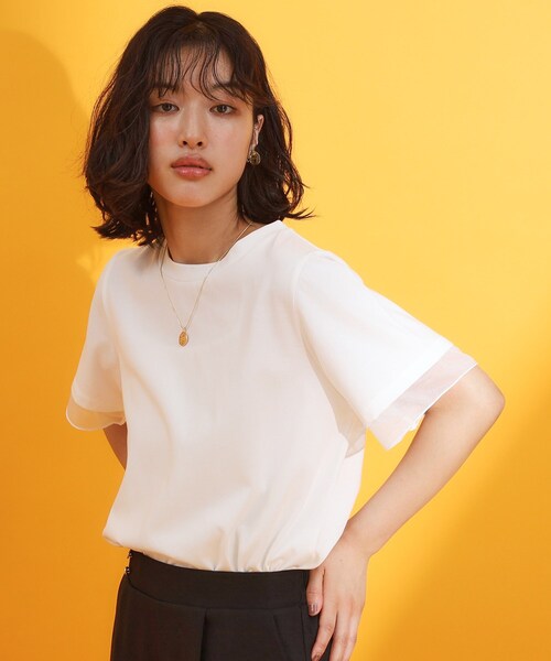 THE SHOP TK (ザ ショップ ティーケー )の「【再入荷】袖シアーTシャツ【接触冷感/UV/洗濯機OK】(Tシャツ/カットソー・レディース・オフホワイト/ブラック/サックスブルー/ダークブラウン・12/13)」の9枚目の写真