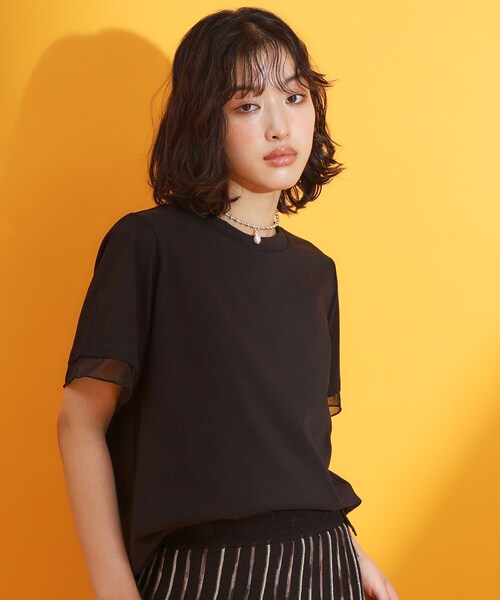 THE SHOP TK (ザ ショップ ティーケー )の「【再入荷】袖シアーTシャツ【接触冷感/UV/洗濯機OK】(Tシャツ/カットソー・レディース・オフホワイト/ブラック/サックスブルー/ダークブラウン・12/13)」の12枚目の写真