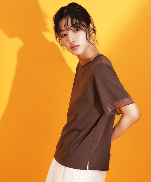 THE SHOP TK (ザ ショップ ティーケー )の「【再入荷】袖シアーTシャツ【接触冷感/UV/洗濯機OK】(Tシャツ/カットソー・レディース・オフホワイト/ブラック/サックスブルー/ダークブラウン・12/13)」の16枚目の写真