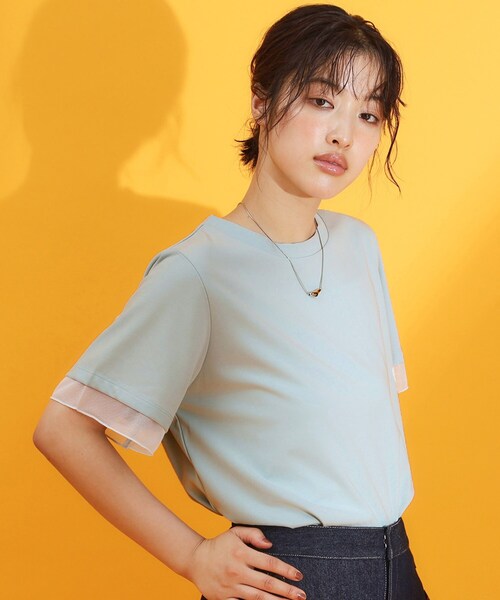 THE SHOP TK (ザ ショップ ティーケー )の「【再入荷】袖シアーTシャツ【接触冷感/UV/洗濯機OK】(Tシャツ/カットソー・レディース・オフホワイト/ブラック/サックスブルー/ダークブラウン・12/13)」の20枚目の写真