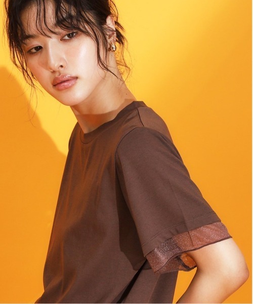 THE SHOP TK (ザ ショップ ティーケー )の「【再入荷】袖シアーTシャツ【接触冷感/UV/洗濯機OK】(Tシャツ/カットソー・レディース・オフホワイト/ブラック/サックスブルー/ダークブラウン・12/13)」の1枚目の写真