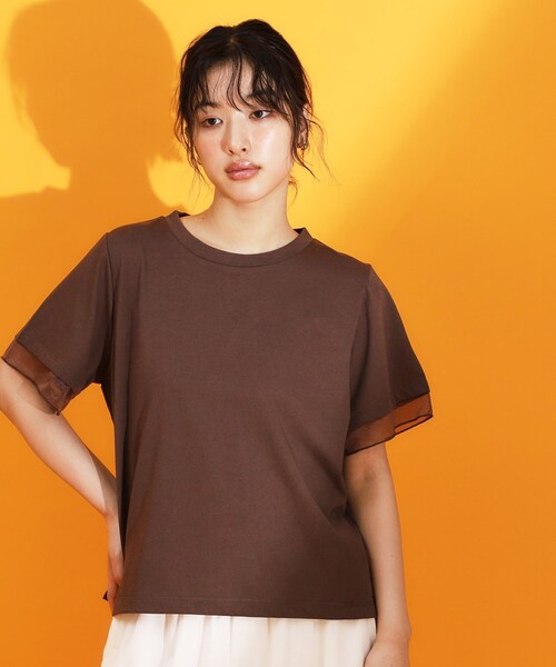 THE SHOP TK (ザ ショップ ティーケー )の「【再入荷】袖シアーTシャツ【接触冷感/UV/洗濯機OK】(Tシャツ/カットソー・レディース・オフホワイト/ブラック/サックスブルー/ダークブラウン・12/13)」の5枚目の写真