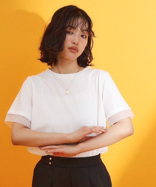 THE SHOP TK (ザ ショップ ティーケー )の「【再入荷】袖シアーTシャツ【接触冷感/UV/洗濯機OK】(Tシャツ/カットソー・レディース・オフホワイト/ブラック/サックスブルー/ダークブラウン・12/13)」の6枚目の写真