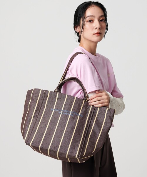 beej（ビージ）の「【別注】＜beej＞ストライプ トートバッグ -2WAY-（トートバッグ・レディース・ベージュ/ダークグレー・FREE）」の6枚目の写真