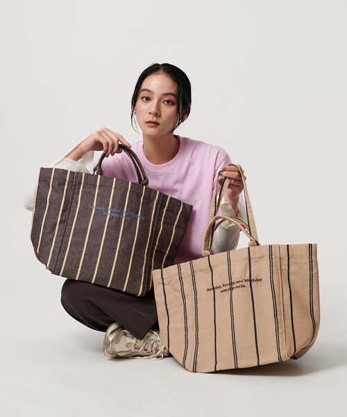 beej（ビージ）の「【別注】＜beej＞ストライプ トートバッグ -2WAY-（トートバッグ・レディース・ベージュ/ダークグレー・FREE）」の9枚目の写真