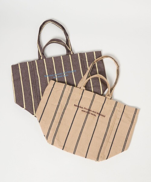 トートバッグ ベージュとダークブラウン ストライプ 別注】＜beej＞ストライプ トートバッグ -2WAY-（トートバッグ