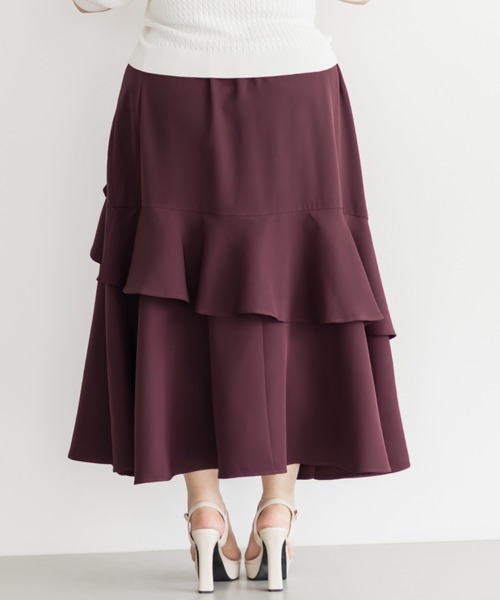 CLETTE(クレット)の「アシンメトリーラッフルスカート(スカート・レディース・ワイン/ブラック/チャコールグレー・LL/3L/4L)」の8枚目の写真