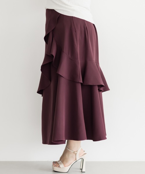 CLETTE(クレット)の「アシンメトリーラッフルスカート(スカート・レディース・ワイン/ブラック/チャコールグレー・LL/3L/4L)」の10枚目の写真