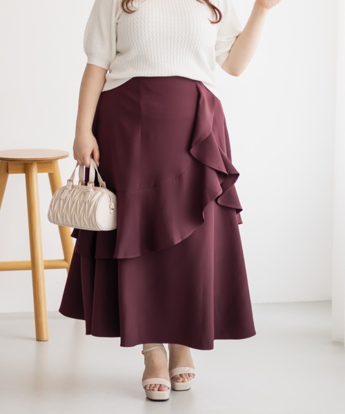CLETTE(クレット)の「アシンメトリーラッフルスカート(スカート・レディース・ワイン/ブラック/チャコールグレー・LL/3L/4L)」の15枚目の写真
