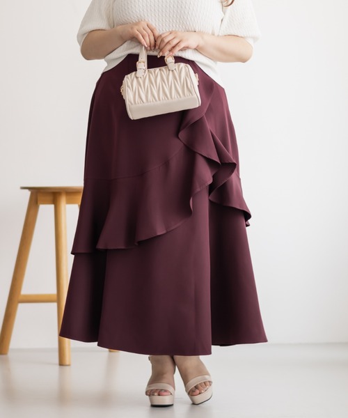 CLETTE(クレット)の「アシンメトリーラッフルスカート(スカート・レディース・ワイン/ブラック/チャコールグレー・LL/3L/4L)」の14枚目の写真