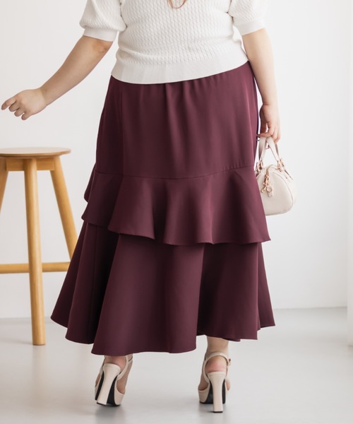 CLETTE(クレット)の「アシンメトリーラッフルスカート(スカート・レディース・ワイン/ブラック/チャコールグレー・LL/3L/4L)」の12枚目の写真