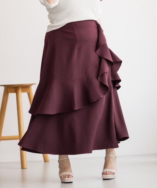 CLETTE(クレット)の「アシンメトリーラッフルスカート(スカート・レディース・ワイン/ブラック/チャコールグレー・LL/3L/4L)」の13枚目の写真
