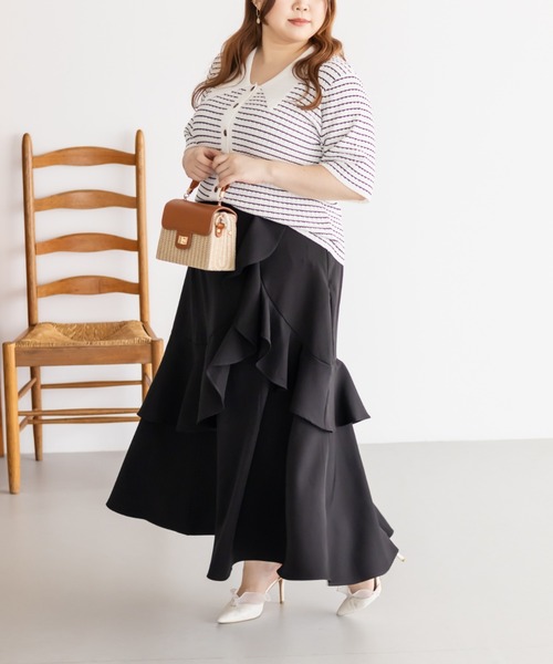 CLETTE(クレット)の「アシンメトリーラッフルスカート(スカート・レディース・ワイン/ブラック/チャコールグレー・LL/3L/4L)」の22枚目の写真