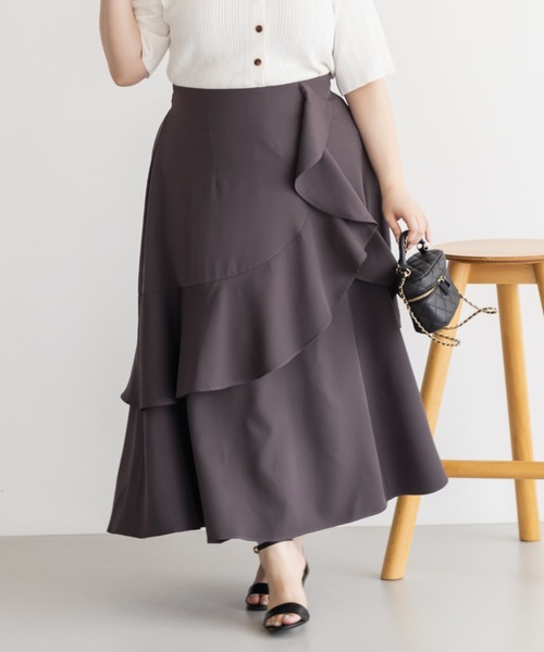 CLETTE(クレット)の「アシンメトリーラッフルスカート(スカート・レディース・ワイン/ブラック/チャコールグレー・LL/3L/4L)」の18枚目の写真