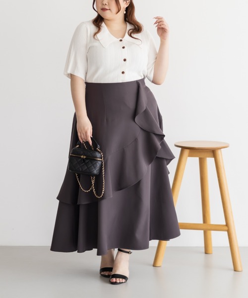 CLETTE(クレット)の「アシンメトリーラッフルスカート(スカート・レディース・ワイン/ブラック/チャコールグレー・LL/3L/4L)」の16枚目の写真