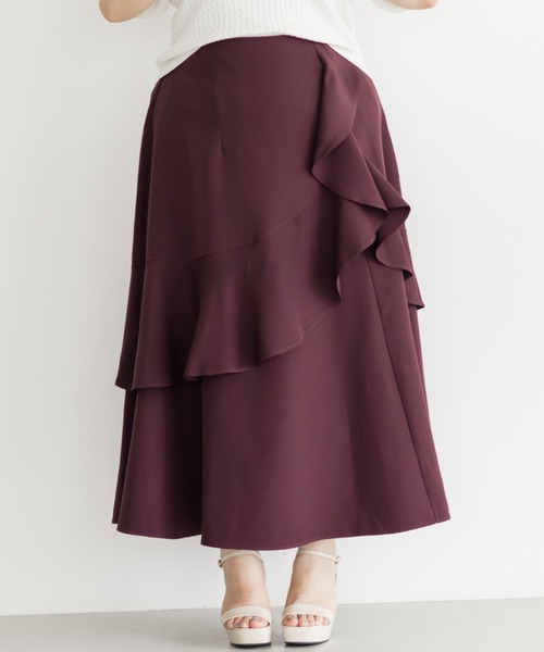 CLETTE(クレット)の「アシンメトリーラッフルスカート(スカート・レディース・ワイン/ブラック/チャコールグレー・LL/3L/4L)」の11枚目の写真