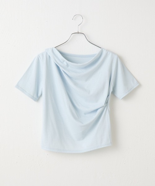 COLONY 2139(コロニートゥーワンスリーナイン)の「2wayショルダードレープTシャツ(Tシャツ/カットソー・レディース・ブラック/サックスブルー/オフホワイト/ブラウン・FREE)」の4枚目の写真