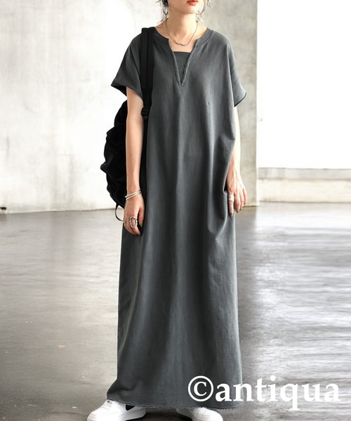 antiqua(アンティカ)の「ピグメント加工ワンピース(ワンピース・レディース・ダークグレー/ブラック・ONESIZE)」の2枚目の写真