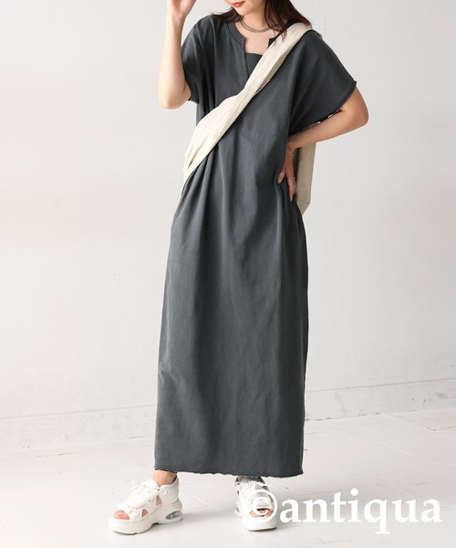 antiqua(アンティカ)の「ピグメント加工ワンピース(ワンピース・レディース・ダークグレー/ブラック・ONESIZE)」の5枚目の写真