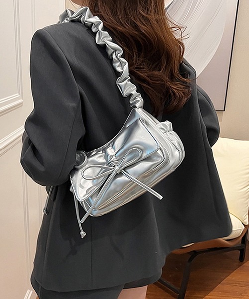 Lace Ladies（レースレディース）の「ギャザー ハンドル リボン付き ラウンド ショルダーバッグ（ショルダーバッグ・レディース・シルバー/アイボリー/ブラック・FREE）」の9枚目の写真
