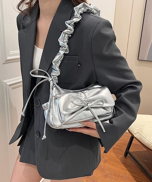Lace Ladies（レースレディース）の「ギャザー ハンドル リボン付き ラウンド ショルダーバッグ（ショルダーバッグ・レディース・シルバー/アイボリー/ブラック・FREE）」の10枚目の写真