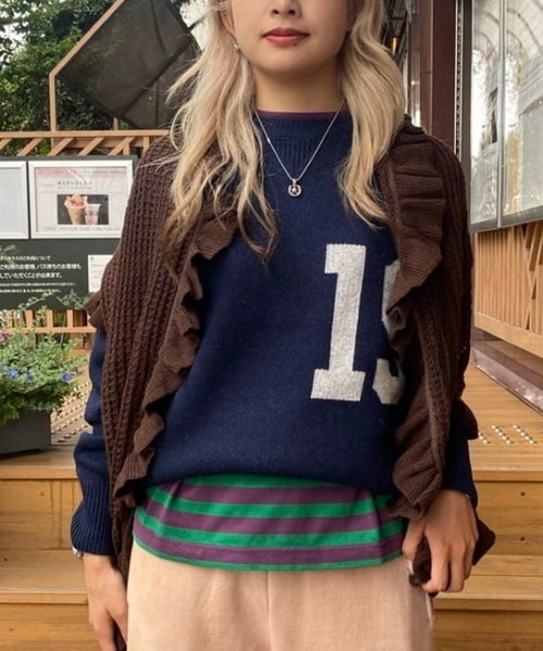 BEAMS BOY（ビームスボーイ）の「透かし編み フリル ストール（マフラー・レディース・グレー/オフホワイト/ブラウン/ブラック・ONE SIZE）」の5枚目の写真