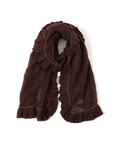 BEAMS BOY（ビームスボーイ）の「透かし編み フリル ストール（マフラー・レディース・グレー/オフホワイト/ブラウン/ブラック・ONE SIZE）」の6枚目の写真
