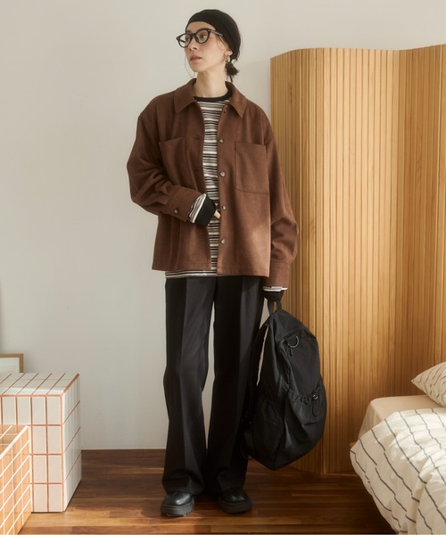 セール】【2点セット】フェイクスエード オーバーサイズ シャツ