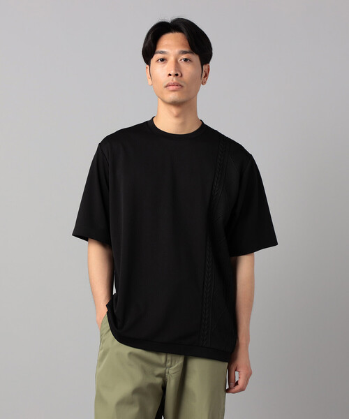 COMME CA MEN(コムサメン)の「ケーブルコンビ Tシャツ(Tシャツ/カットソー・メンズ・ホワイト/ブラック/ネイビー・M/L)」の1枚目の写真