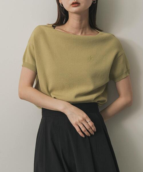 セール】シシュウボートネックセーター(半袖)（ニット/セーター