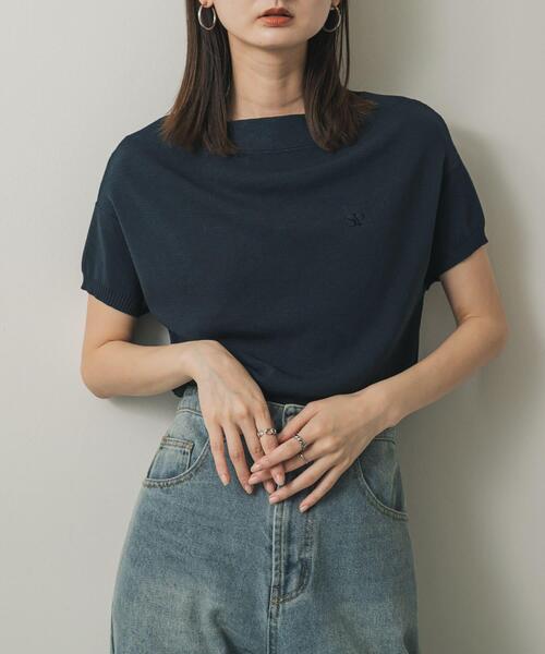 セール】シシュウボートネックセーター(半袖)（ニット/セーター