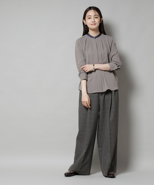 IENA LA BOUCLE スタンドカラータックブラウス IENA LA BOUCLE タックブラウス（シャツ／ブラウス）｜IENA（イエナ
