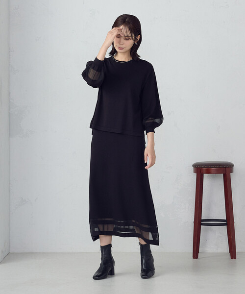 COMME CA ISM（コムサイズム）の「シアー切り替えスカート / セットアップ対応（スカート・レディース・ブラック/ネイビー・LARGE/MEDIUM）」の3枚目の写真