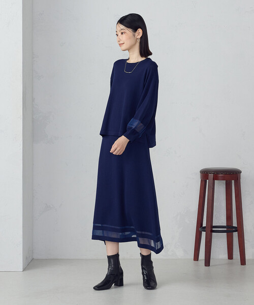 COMME CA ISM（コムサイズム）の「シアー切り替えスカート / セットアップ対応（スカート・レディース・ブラック/ネイビー・LARGE/MEDIUM）」の6枚目の写真