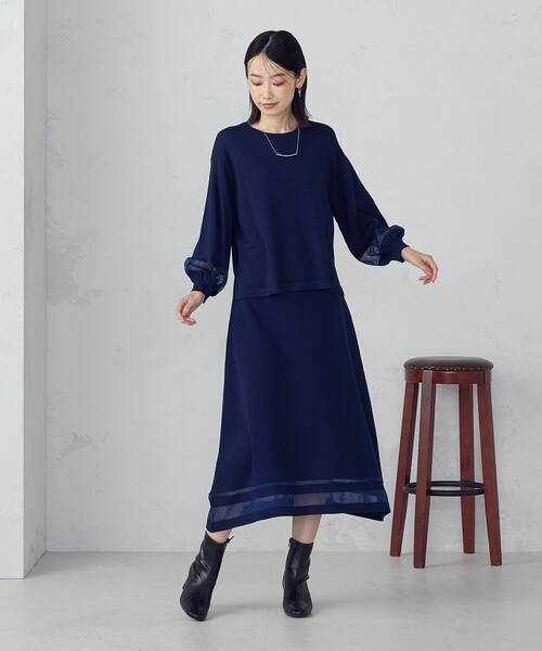 COMME CA ISM（コムサイズム）の「シアー切り替えスカート / セットアップ対応（スカート・レディース・ブラック/ネイビー・LARGE/MEDIUM）」の7枚目の写真