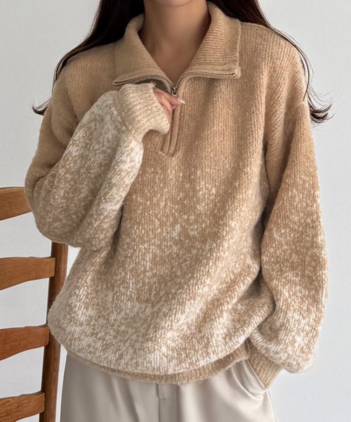 callautia(カラウティア)の「ハーフジップグラデーションニット(ニット/セーター・レディース・チャコール/ベージュ/ブルー・MEDIUM/LARGE)」の3枚目の写真