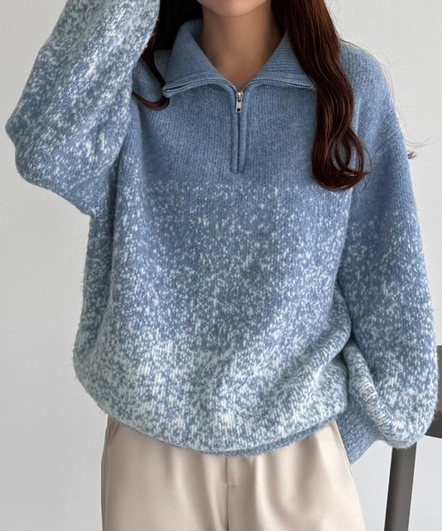 callautia(カラウティア)の「ハーフジップグラデーションニット(ニット/セーター・レディース・チャコール/ベージュ/ブルー・MEDIUM/LARGE)」の1枚目の写真