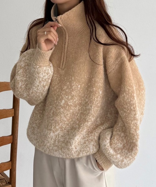 callautia(カラウティア)の「ハーフジップグラデーションニット(ニット/セーター・レディース・チャコール/ベージュ/ブルー・MEDIUM/LARGE)」の5枚目の写真