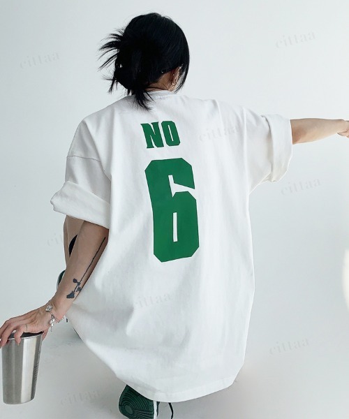 Dalfwin（ダールフィン）の「韓国ファッション 6ロゴデザイン半袖Tシャツ（Tシャツ/カットソー・レディース・グレー/ホワイト・FREE）」の3枚目の写真