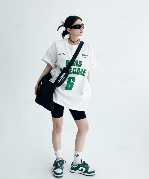 Dalfwin（ダールフィン）の「韓国ファッション 6ロゴデザイン半袖Tシャツ（Tシャツ/カットソー・レディース・グレー/ホワイト・FREE）」の10枚目の写真