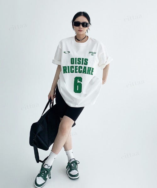 Dalfwin（ダールフィン）の「韓国ファッション 6ロゴデザイン半袖Tシャツ（Tシャツ/カットソー・レディース・グレー/ホワイト・FREE）」の11枚目の写真