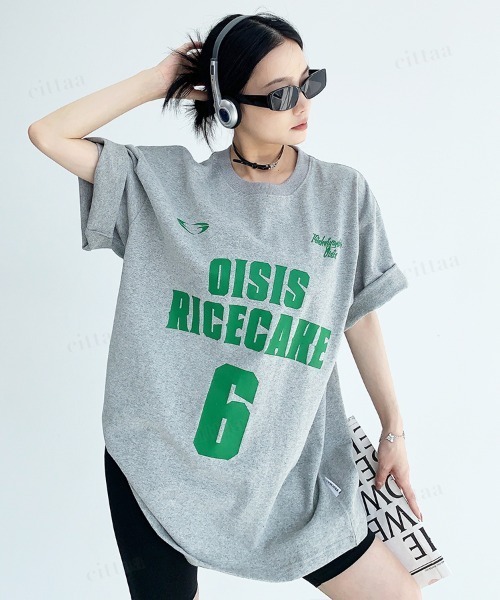 Dalfwin（ダールフィン）の「韓国ファッション 6ロゴデザイン半袖Tシャツ（Tシャツ/カットソー・レディース・グレー/ホワイト・FREE）」の13枚目の写真