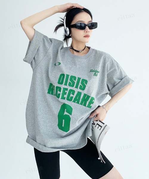 Dalfwin（ダールフィン）の「韓国ファッション 6ロゴデザイン半袖Tシャツ（Tシャツ/カットソー・レディース・グレー/ホワイト・FREE）」の14枚目の写真