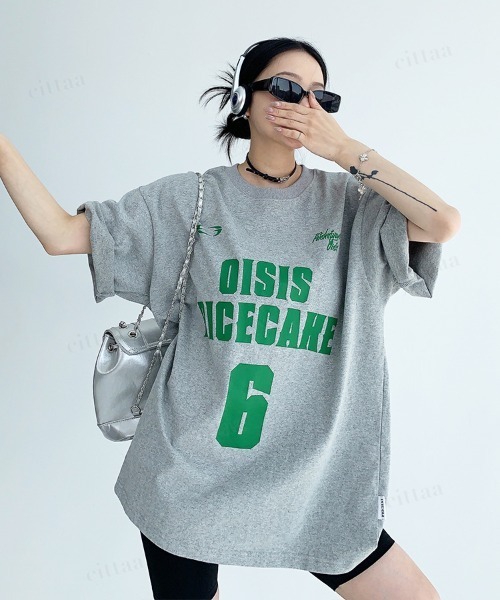 Dalfwin（ダールフィン）の「韓国ファッション 6ロゴデザイン半袖Tシャツ（Tシャツ/カットソー・レディース・グレー/ホワイト・FREE）」の16枚目の写真