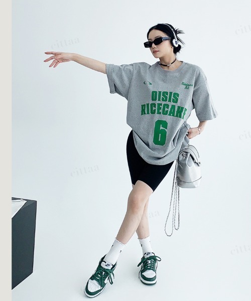 Dalfwin（ダールフィン）の「韓国ファッション 6ロゴデザイン半袖Tシャツ（Tシャツ/カットソー・レディース・グレー/ホワイト・FREE）」の21枚目の写真