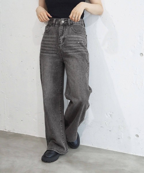 tiptop(ティップトップ)の「【2サイズ展開】ラインストーンワイドパンツ(デニムパンツ・レディース・ブラック/ダークブルー/サックスブルー・S/M)」の8枚目の写真