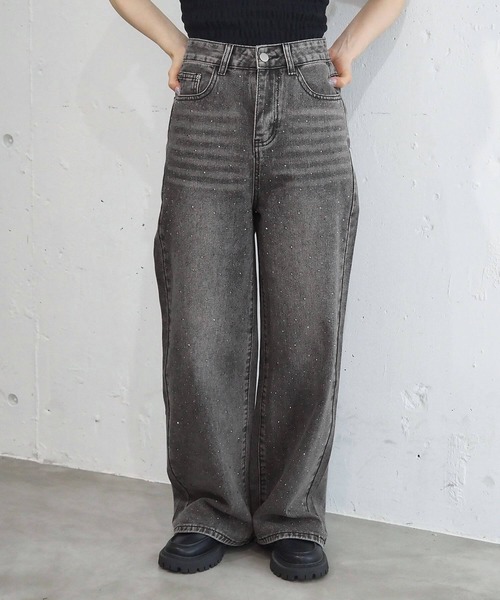tiptop(ティップトップ)の「【2サイズ展開】ラインストーンワイドパンツ(デニムパンツ・レディース・ブラック/ダークブルー/サックスブルー・S/M)」の9枚目の写真